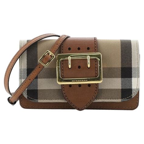 Burberry Madison Buckle Flap Bag House Check Canvas and 